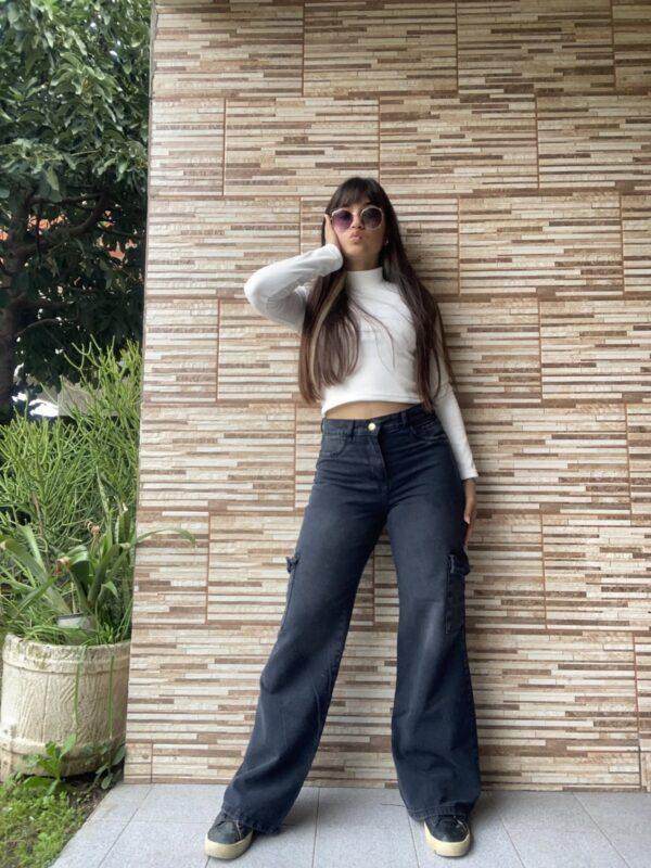 Jeans Gris Wide Leg Cargo