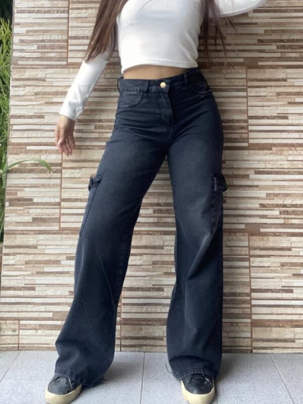 Jeans Gris Wide Leg Cargo