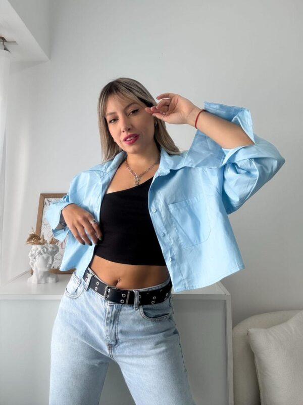 Camisa Crop Top Celeste DivasFlores Mayorista