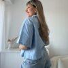camisa fabiana de lino celeste trasero