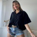 camisa fabiana de lino negro delantero