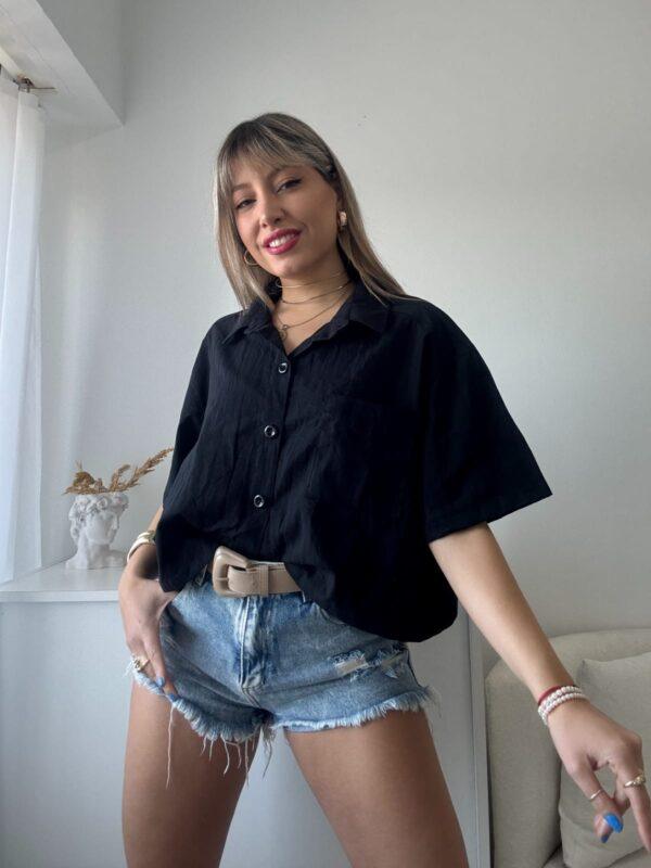 camisa fabiana de lino negro delantero