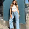Jeans Celeste rotura Divas Flores