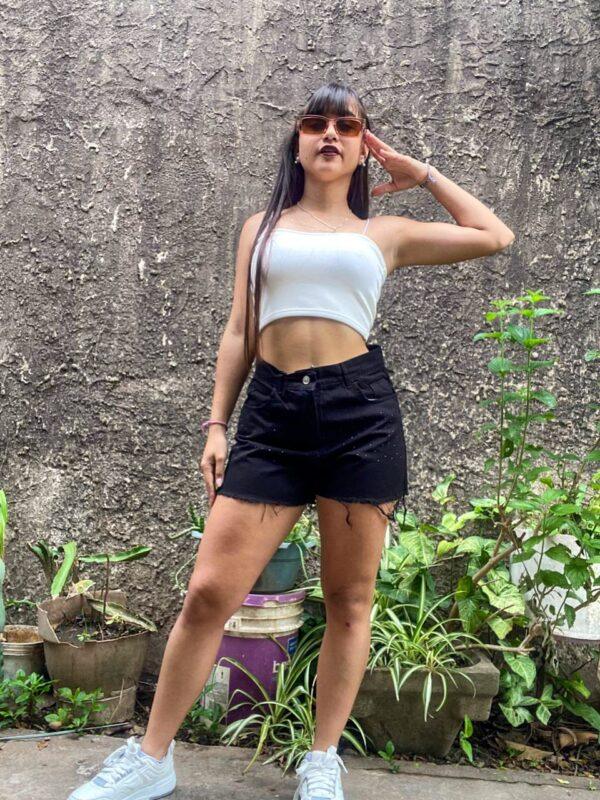 Short Mom Negro con Brillos Rígido DivasFlores
