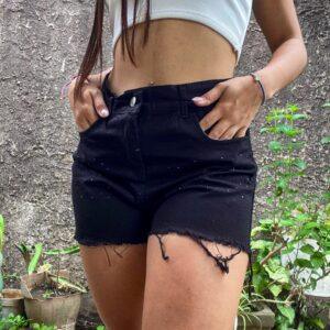 Short Mom Negro con Brillos Rígido DivasFlores