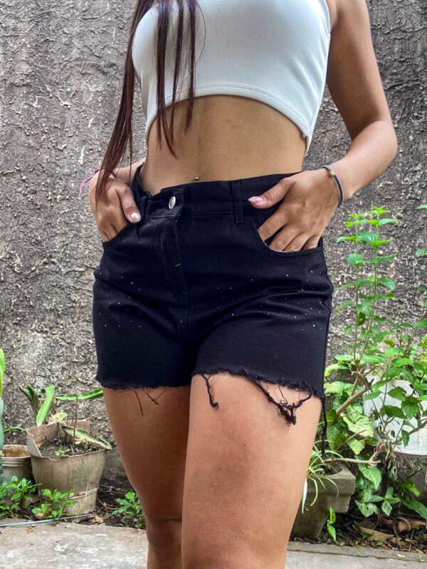 Short Mom Negro con Brillos Rígido DivasFlores