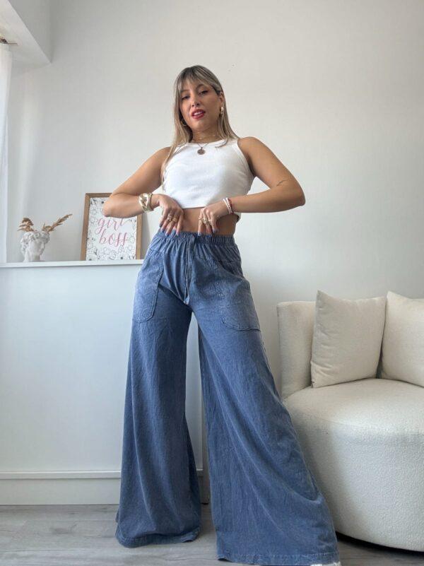 Oxford de algodón rustico nevado azul