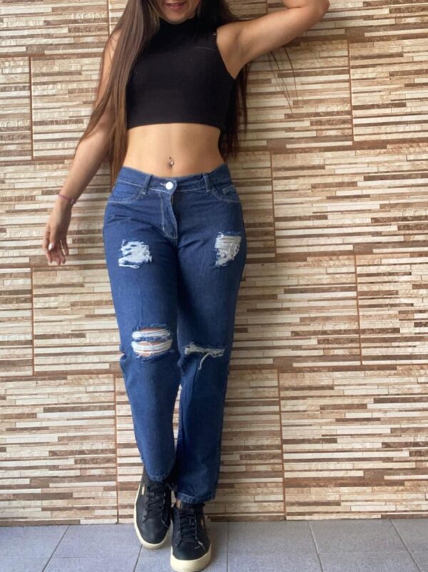 Mom Azul con Rotura Tiro Bajo Rígido