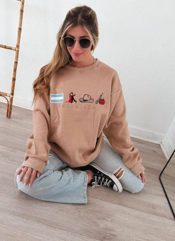 buzo algodón frisado de emojis beige