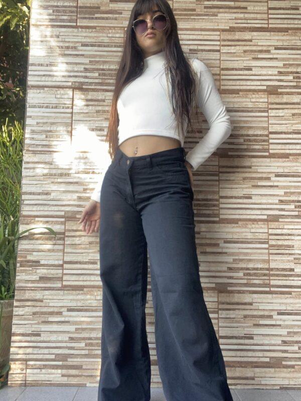 wide leg strech negro rígido