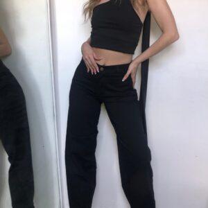 jeans baggy mom negro rígido