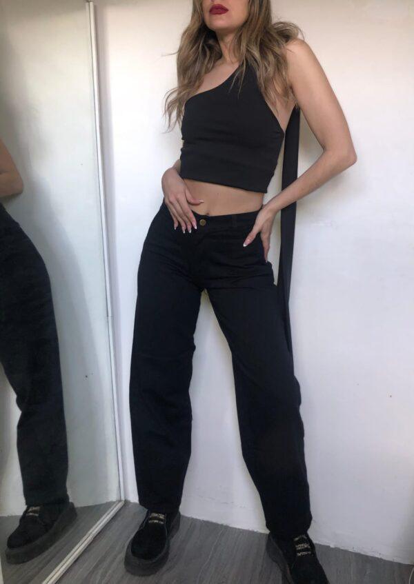 jeans baggy mom negro rígido