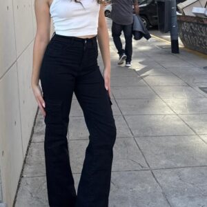 jeans wide leg negro elastizado