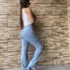 jeans wide leg cargo celeste nevado elastizado