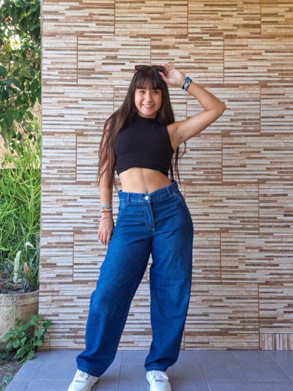 jeans baggy rígido liso tiro alto