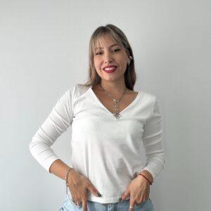 camiseta manga larga dama escote en V de morley