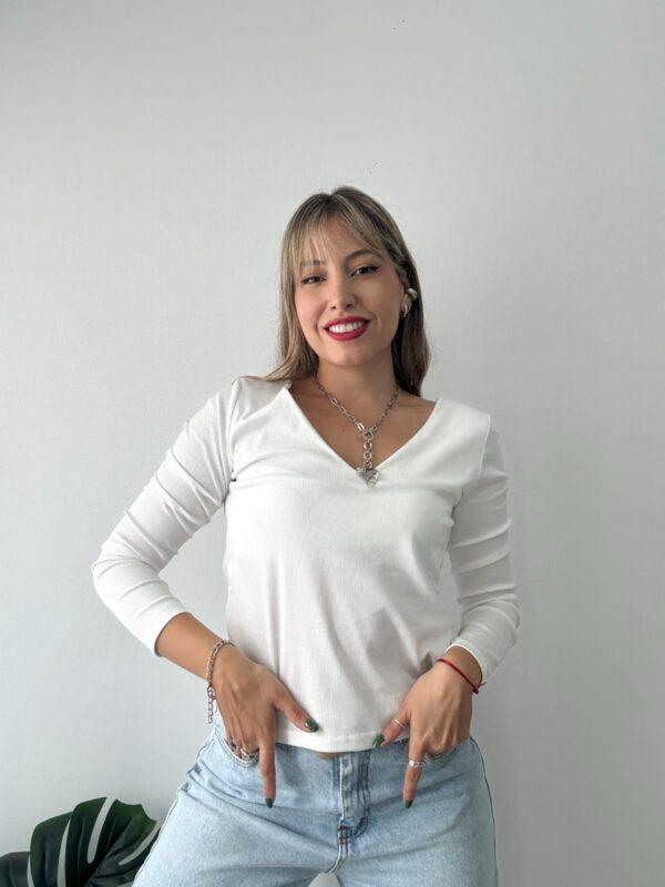 camiseta manga larga dama escote en V de morley