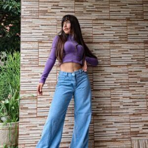 wide leg strech celeste claro rígido