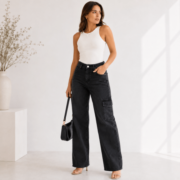 Wide Leg Cargo Gris Rígido