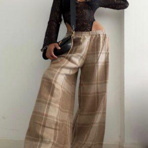 Pantalón Globo a Cuadros beige