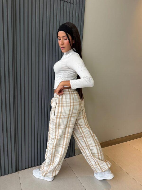 Pantalón Globo a Cuadros beige