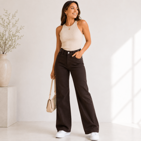 Jeans Wide Leg Chocolate con Regulador