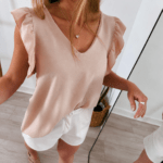 Blusa Volados con Laso Lino Cey beige delante