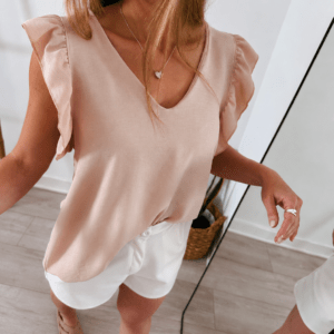 Blusa Volados con Laso Lino Cey beige delante