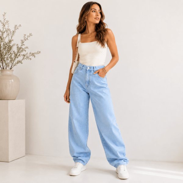 Baggy Celeste Liso Rígido