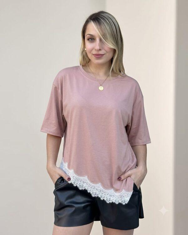 Remera Larga con Puntilla